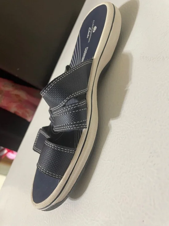 Clarks Cloudsteppers Cushion Soft Navy Slide In Sandals. Good Condition. Size 6M - Picture 8 of 14